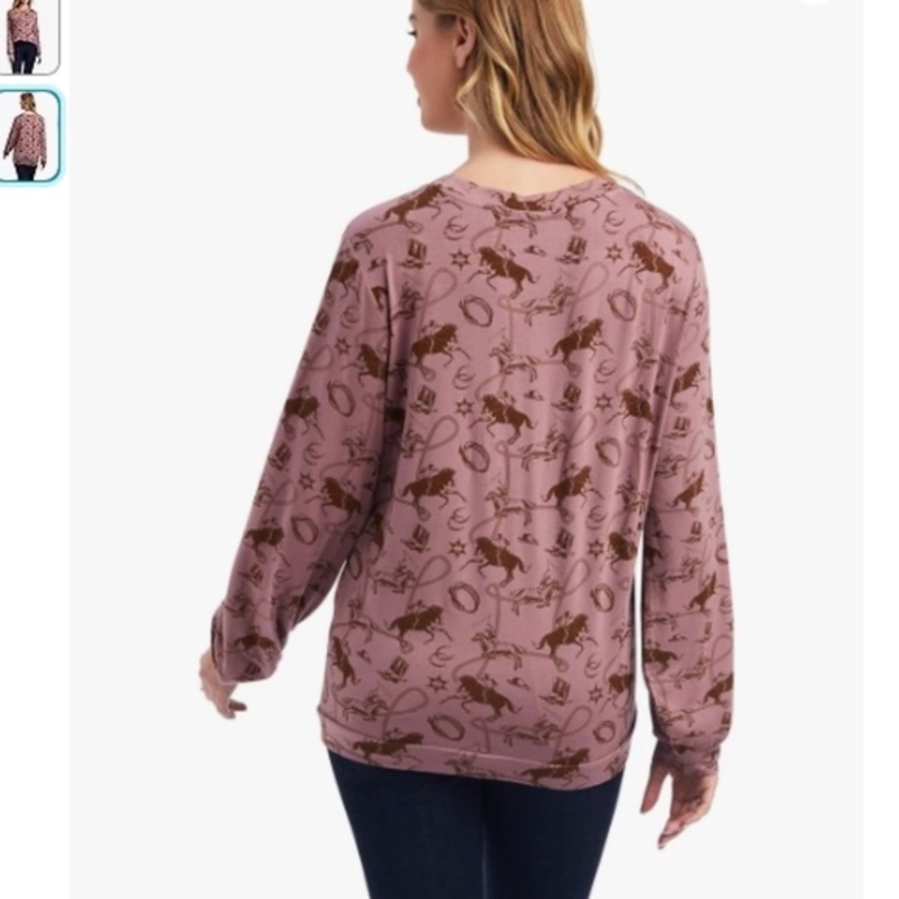 ARIAT Women's Shirt Roping Long Sleeve Top Graphic Print Mauve Bandit Town Print - Picture 2 of 11